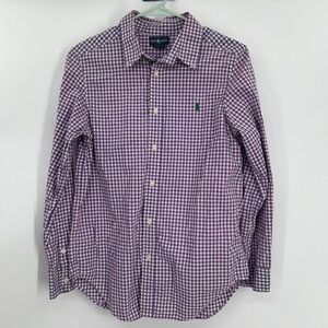 Ralph Lauren Kids Purple Gingham Check Button Down Long Sleeve Shirt L 14-16